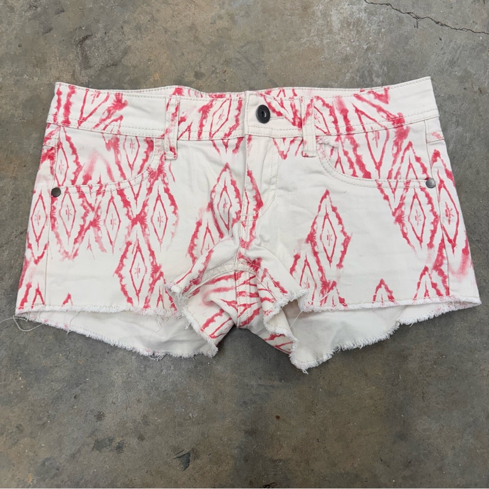 Mudd Pink Diamond Ikat Print Denim Cut Off Shorts Womens 3 Festival Daisy Dukes